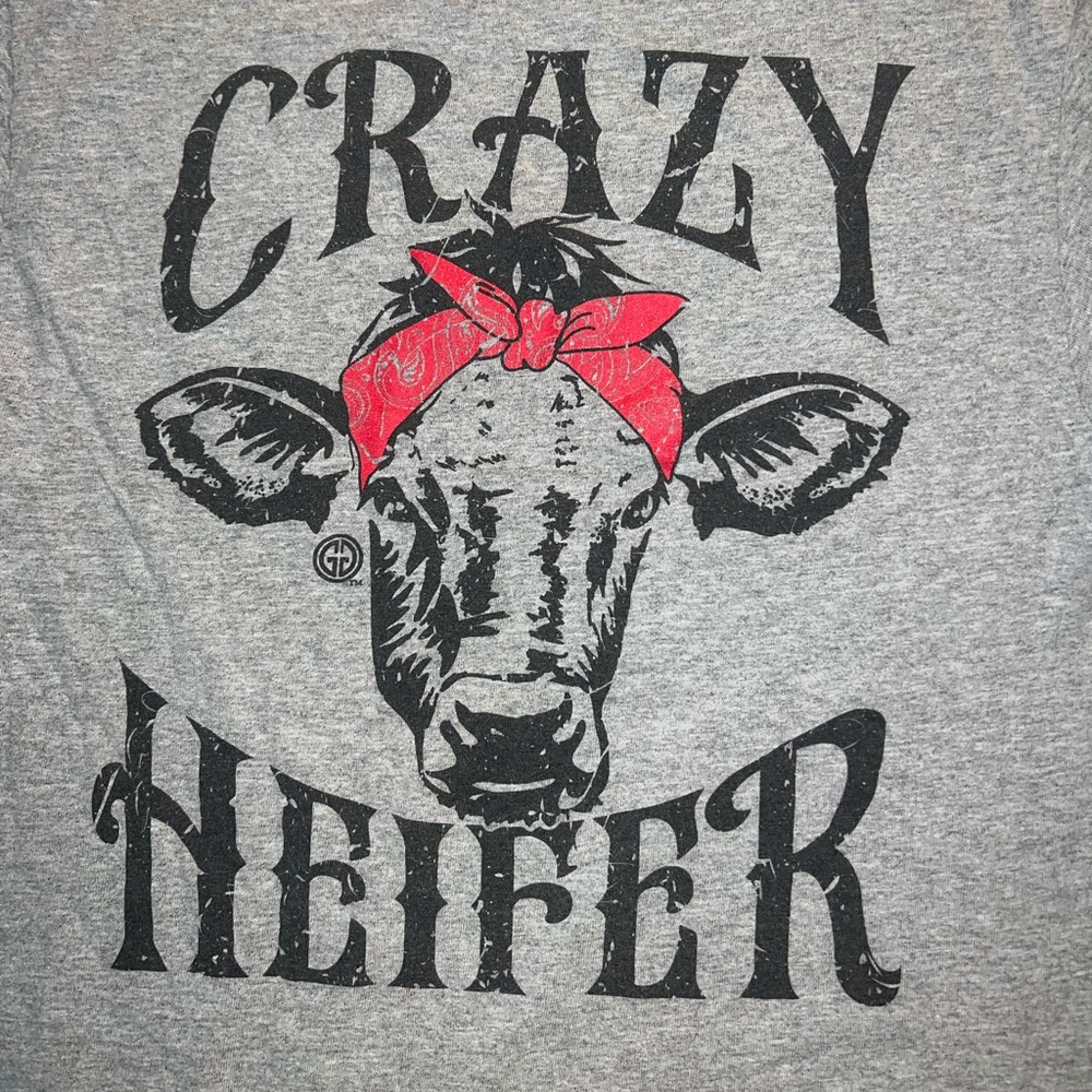 Girlie Girl Original “Crazy Heifer” Grey Short Sleeve Graphic T-Shirt - Picture 6 of 7